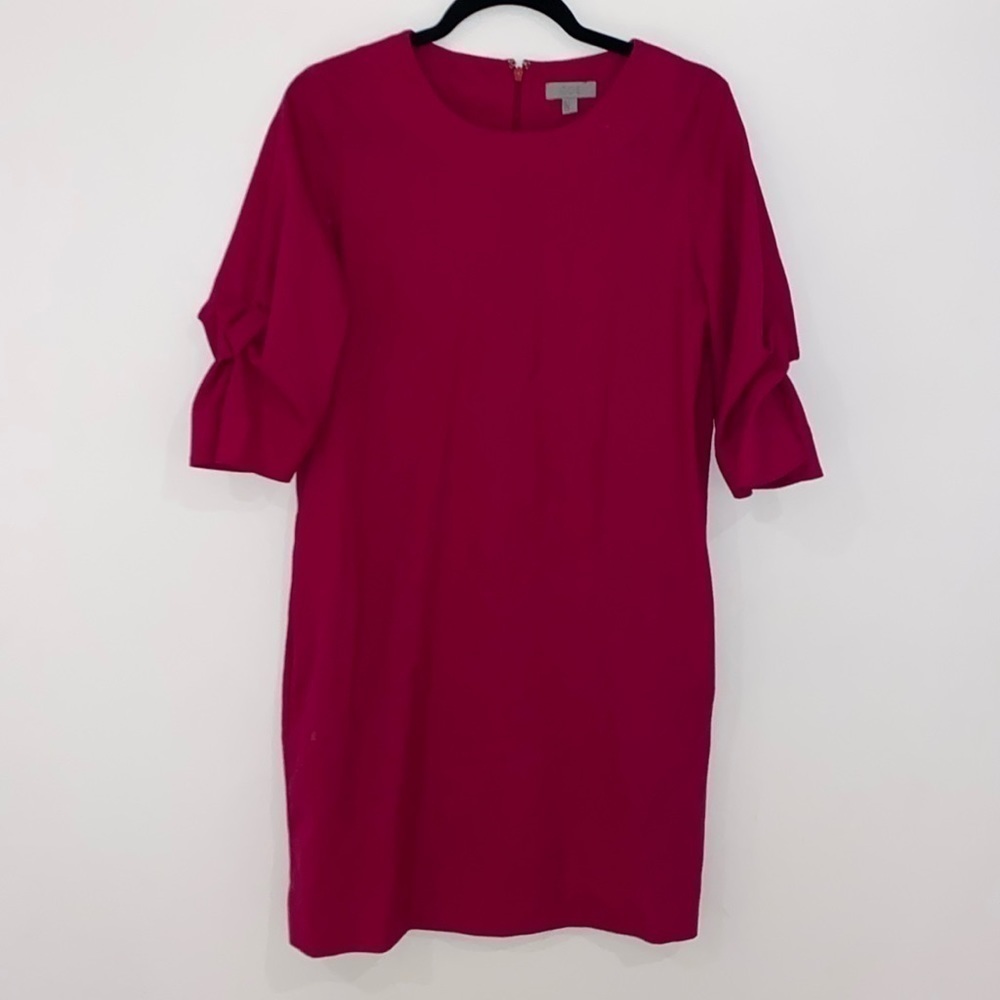 COS wool blend midi dress with pockets 3/4 sleeves A line Magenta Size 4